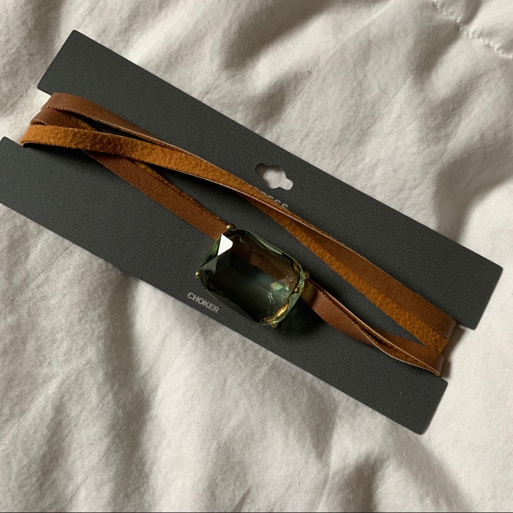 Leather and crystal choker